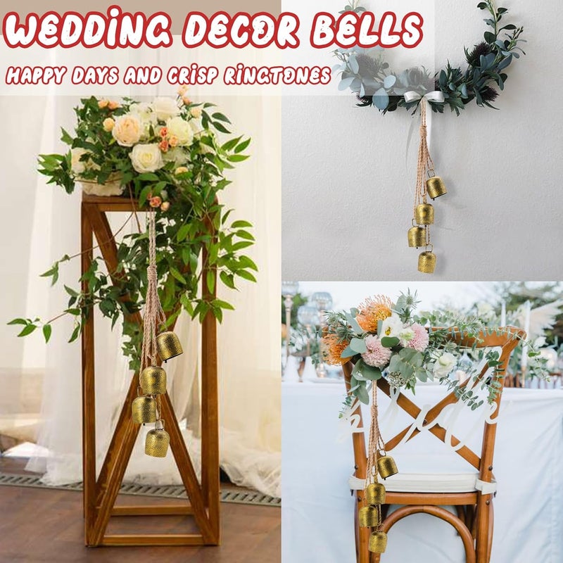 SUNYEAH Christmas Bells for Decoration, Gold Metal Vintage Cow Bells with Jute Hanging Rope, Decorative Cow Bell for Weddings, Parties, Christmas Wreath - Image 5